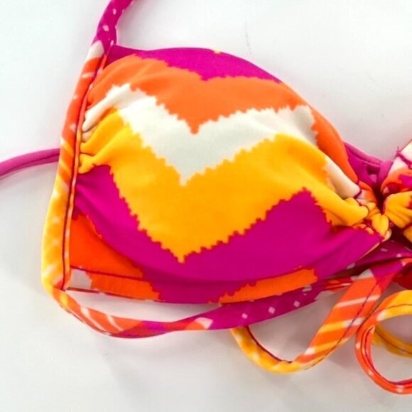Reversible Bikini Halter Top Juniors Sz L Pink Orange Yellow Stripe Chevron - Picture 9 of 11